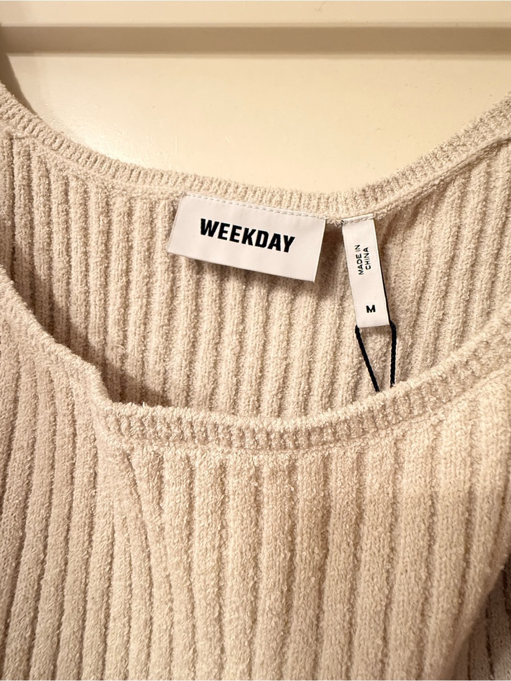 Weekday Ribbed Knit Crop Tank in Light Beige - Picture 3 of 7